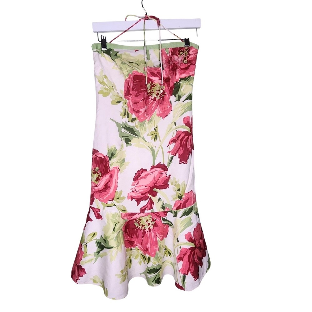 Ann Taylor Silk Floral Halter Dress Pink Green Flare Flounce Hem Bloom Wedding 4